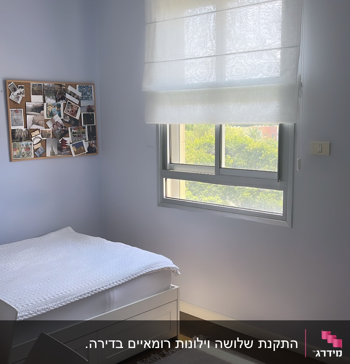 וילון לבן חצי שקוף על חלון חדר שינה